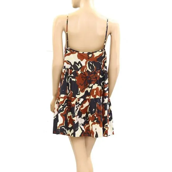 Tanya Taylor Printed Tunic Slip Mini Dress Sleeveless Tiered Beach S NEW 278278